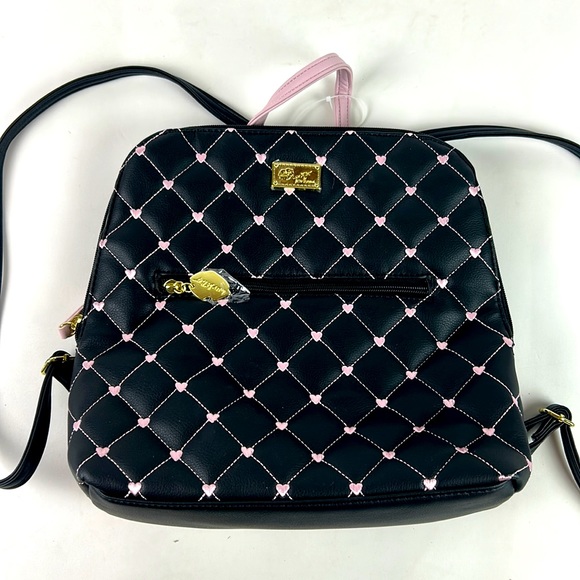 Betsey Johnson Handbags - Nwot LUV BETSEY by Betsey Johnson Quilted Pink Black Hearts Zipper Backpack